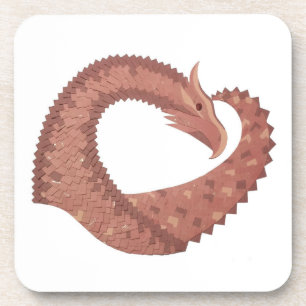 Brown heart dragon on white coaster