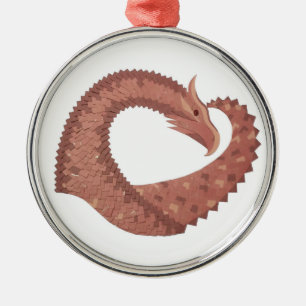 Brown heart dragon on white metal tree decoration