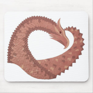 Brown heart dragon on white mouse mat