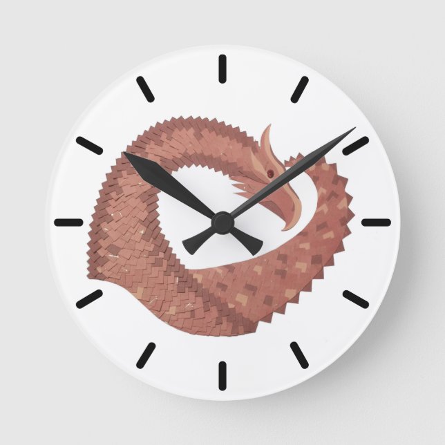 Brown heart dragon on white round clock (Front)