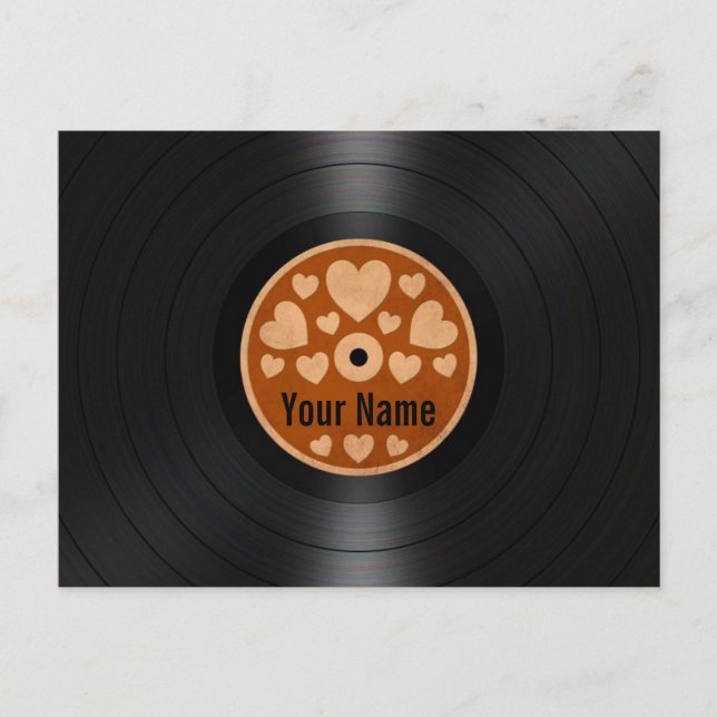 Brown Hearts Personalised Vinyl Record Album Postcard (Front)