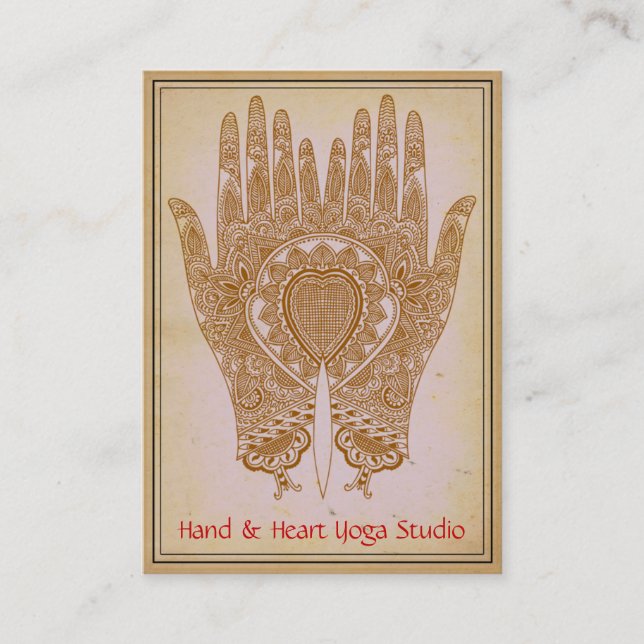Brown Henna Hands Yoga Studio Business Card (Front)