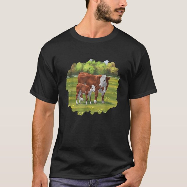 Brown Hereford Cow Cute Calf Farm Animals T-Shirt (Front)
