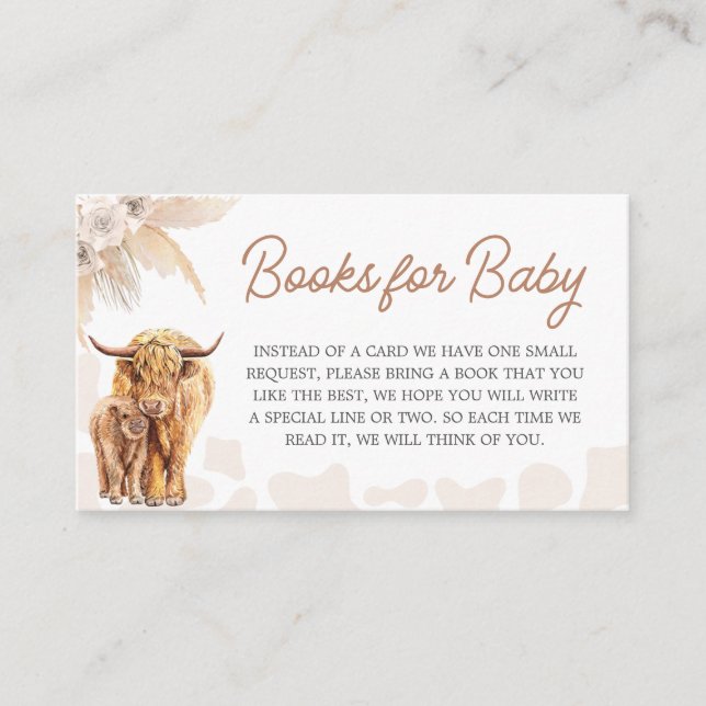 Brown Highland Cow Baby Shower Books for Baby Enclosure Card (Front)