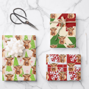 Brown Highland Miniature Cow Christmas Wrapping Paper Sheet
