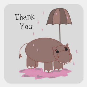 Brown Hippo Thank You Square Sticker
