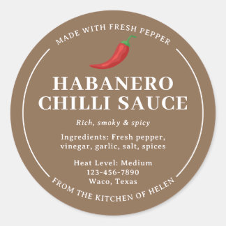 Brown Homemade Habanero Chilli Sauce Jar Label