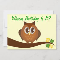 Brown Hoot Owl Birthday Party Invitation