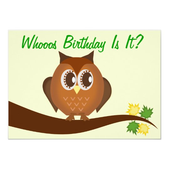 Brown Hoot Owl Birthday Party Invitation