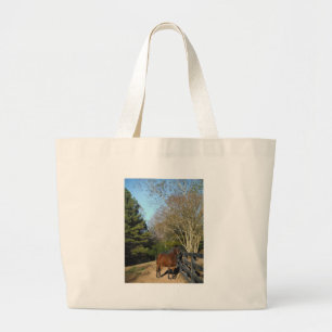 Brown Horse against a Fence Large Tote Bag