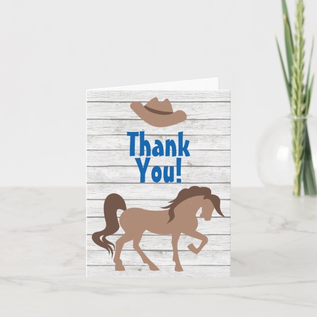 Brown Horse and Cowboy Hat Western Thank You Card (Front)