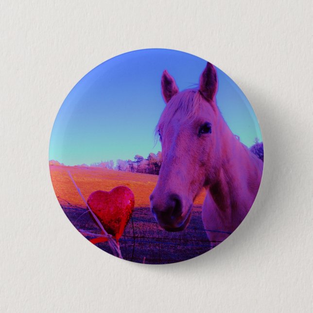 Brown Horse and Red Heart 6 Cm Round Badge (Front)