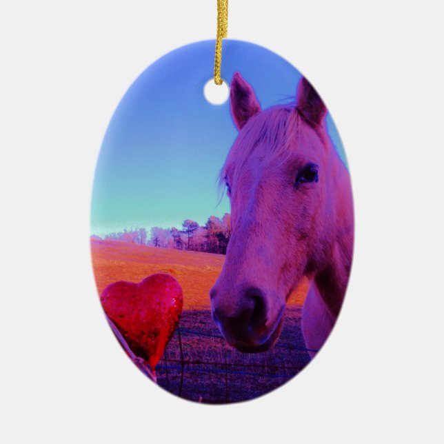 Brown Horse and Red Heart Ceramic Tree Decoration (Front)