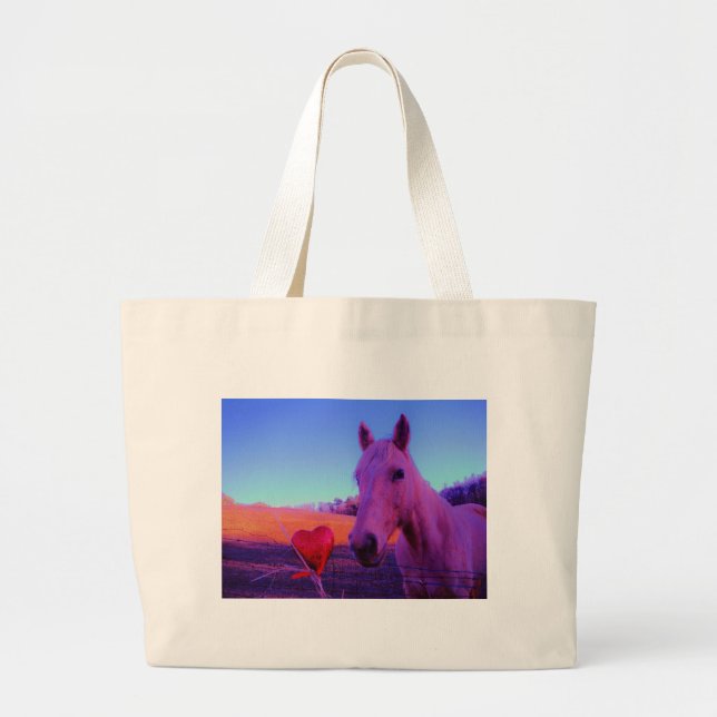 Brown Horse and Red Heart Large Tote Bag (Front)
