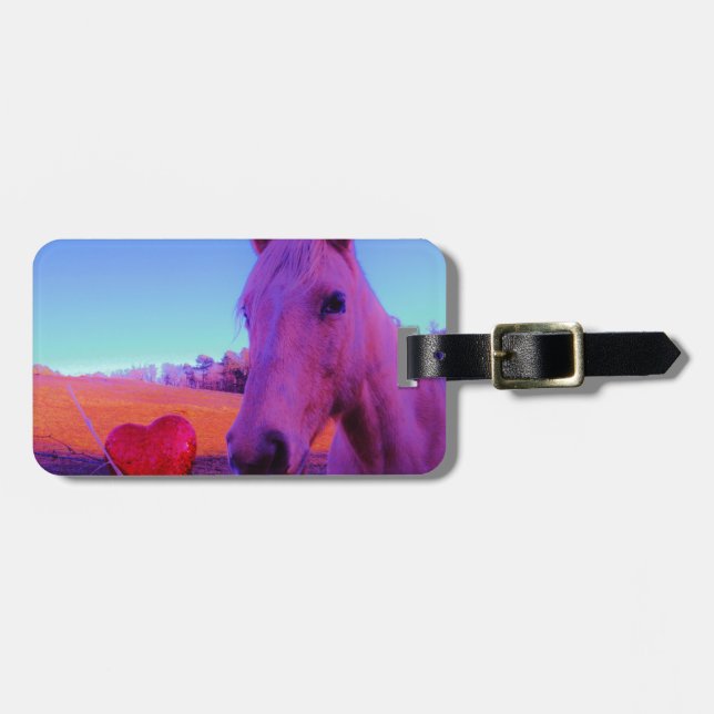 Brown Horse and Red Heart Luggage Tag (Front Horizontal)