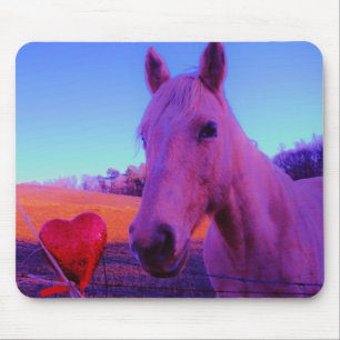 Brown Horse and Red Heart Mouse Mat