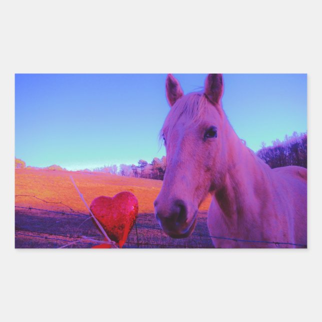 Brown Horse and Red Heart Rectangular Sticker (Front)