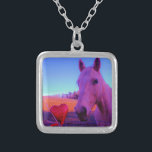 Brown Horse and Red Heart Silver Plated Necklace<br><div class="desc">Brown Horse and Red Heart Photo by Sandy Closs. weddings,  heart,  hearts,  Horse,  horses,  ponies,  pony, love,  valentine,  valentine's day, </div>