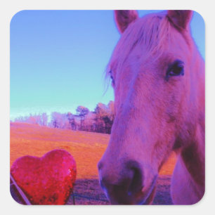 Brown Horse and Red Heart Square Sticker