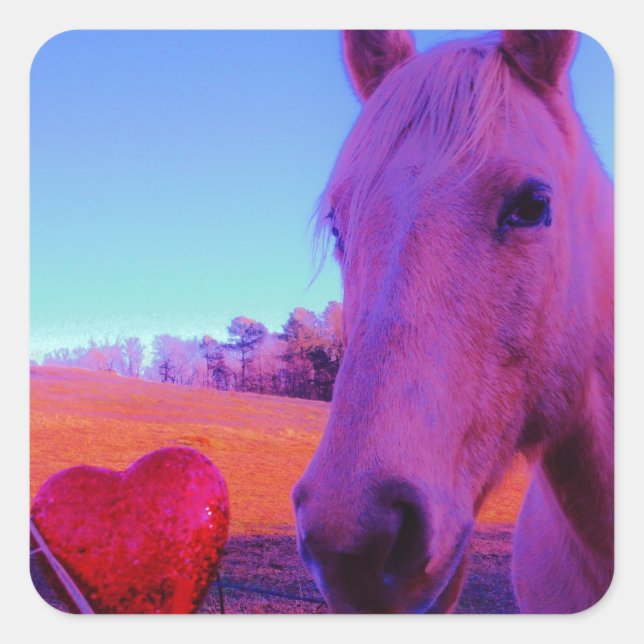 Brown Horse and Red Heart Square Sticker (Front)