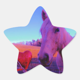 Brown Horse and Red Heart Star Sticker