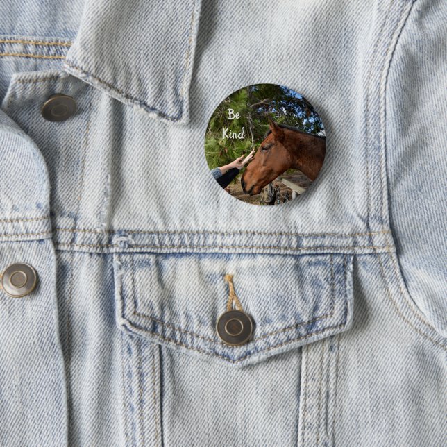 Brown Horse Be Kind Message, 6 Cm Round Badge (In Situ)