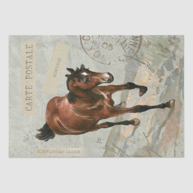 Brown Horse Carte Postale French Green Decoupage   Tissue Paper (Front)