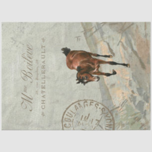 Brown Horse Carte Postale French Green Decoupage Tissue Paper