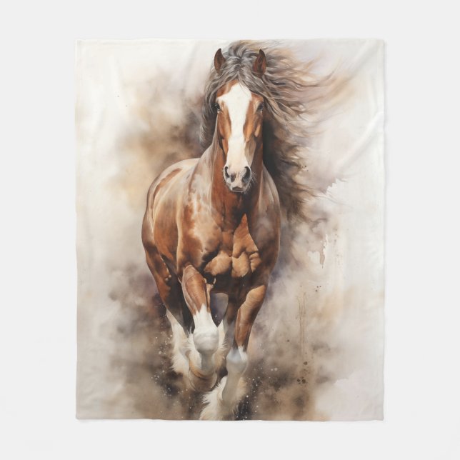 Brown Horse Galloping Fleece Blanket (Front)
