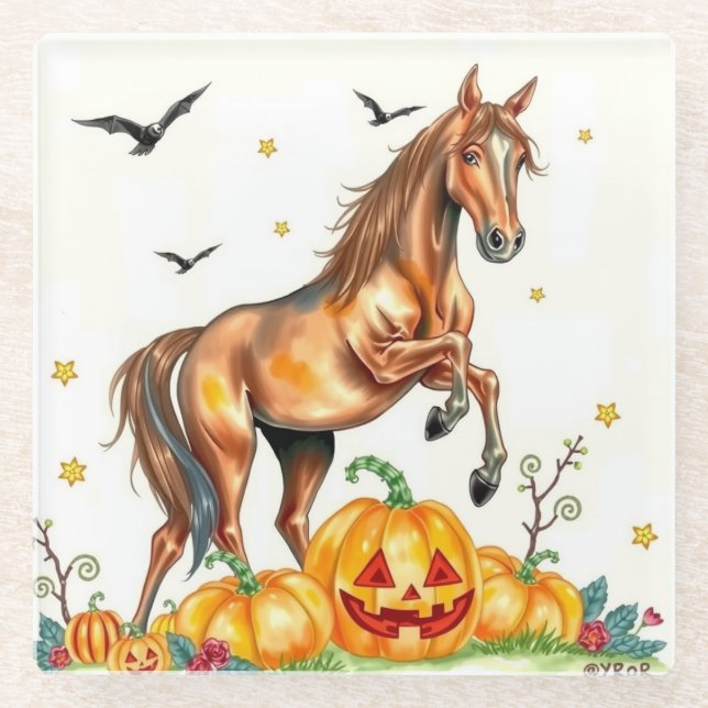 Brown Horse Halloween  Glass Coaster (Front)