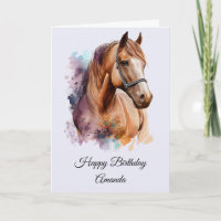 Brown Horse Head Portrait in Watercolor Birthday