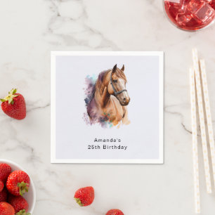 Brown Horse Head Portrait in Watercolor Birthday Napkin