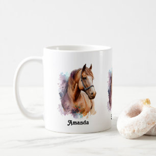 Brown Horse Head Portrait in Watercolor Coffee Mug