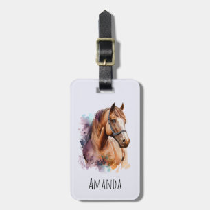 Brown Horse Head Portrait in Watercolor Luggage Tag
