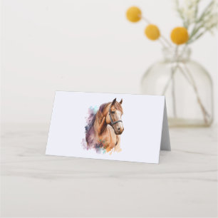 Brown Horse Head Portrait in Watercolor Place Card