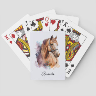 Brown Horse Head Portrait in Watercolor Playing Cards