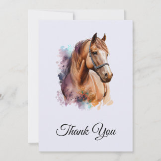Brown Horse head Portrait in Watercolor Thank You Card