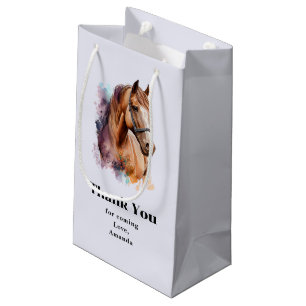 Brown Horse Head Portrait in Watercolor Thank You Small Gift Bag