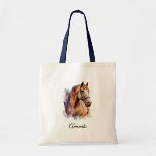 Brown Horse Head Portrait in Watercolor Tote Bag
