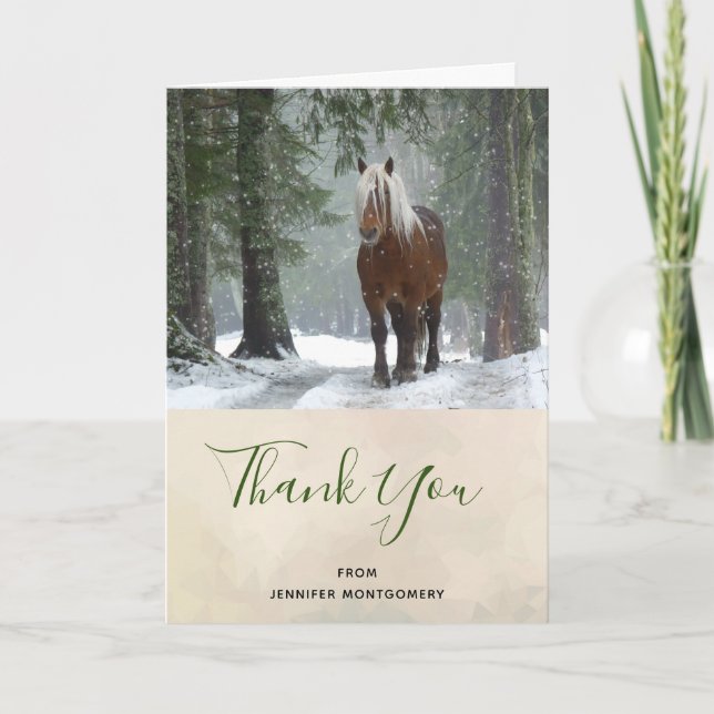 Brown Horse in a Forest in Winter Scenic Thank You Card (Front)