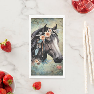  Brown horse in flowers. Napkin