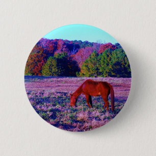 Brown horse in Purple Grass 6 Cm Round Badge