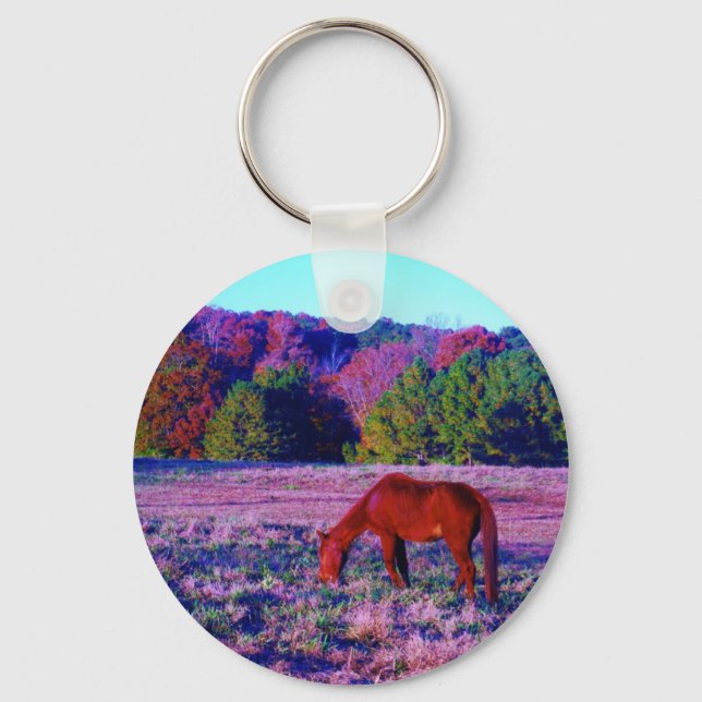 Brown horse in Purple Grass Key Ring (Front)