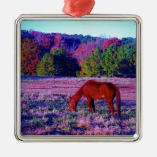 Brown horse in Purple Grass Metal Tree Decoration