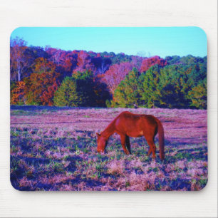 Brown horse in Purple Grass Mouse Mat