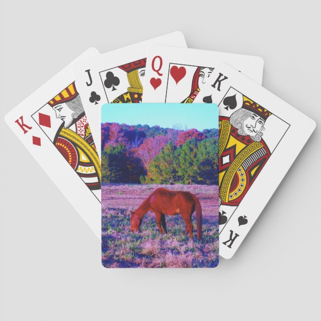 Brown horse in Purple Grass Playing Cards (Back)