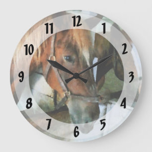 Brown Horse in Stall Large Clock