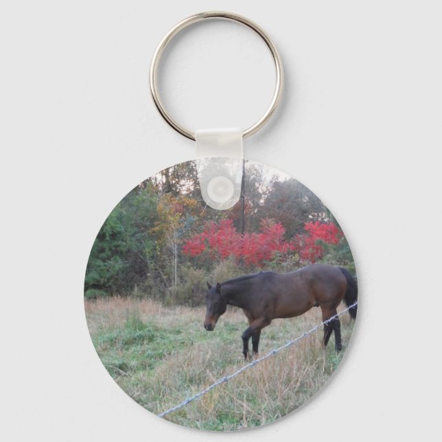 Brown horse in the red autumn trees key ring (Front)