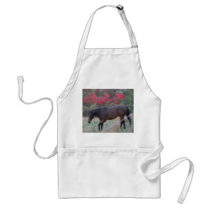 Brown horse in the red autumn trees standard apron