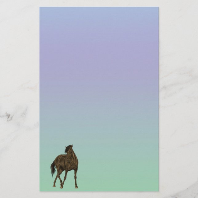 Brown Horse in Wind Pastel Stationery Paper (Front)